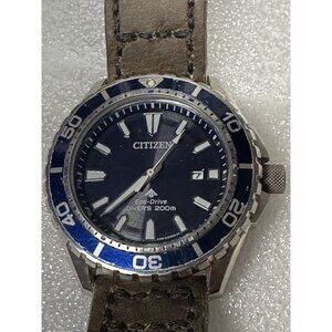 Citizen Eco-Drive Divers Watch 200M Blue Bezel 44.1MM Leather Strap Pre-Owned